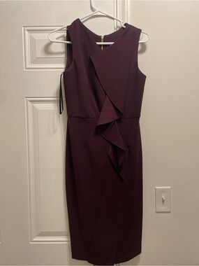 calvin klein burgundy velvet dress Red Velvet Calvin Klein Sheath Dress S (4-6)